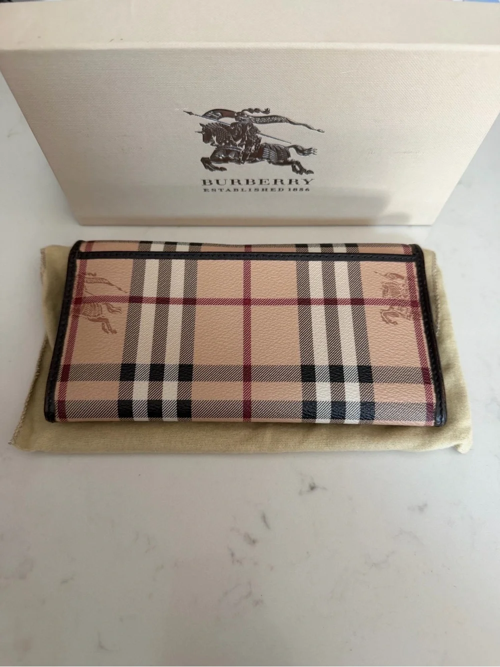 Burberry Haymarket Plaid Fold Wallet with Black Trim